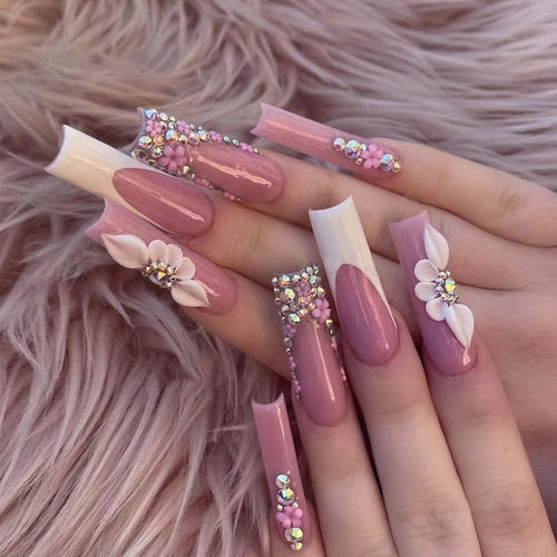 Floral Glitter Press-On Nails