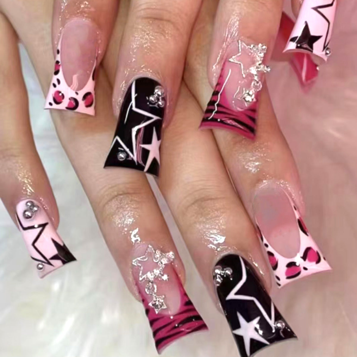 Star & Leopard Press-On Nails
