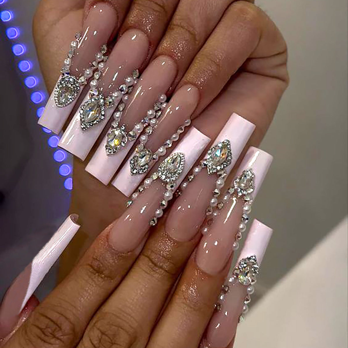 Pearl & Crystal Coffin Press-On Nails