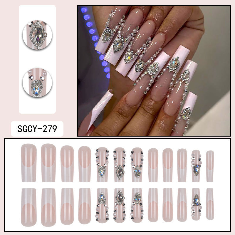 Pearl & Crystal Coffin Press-On Nails