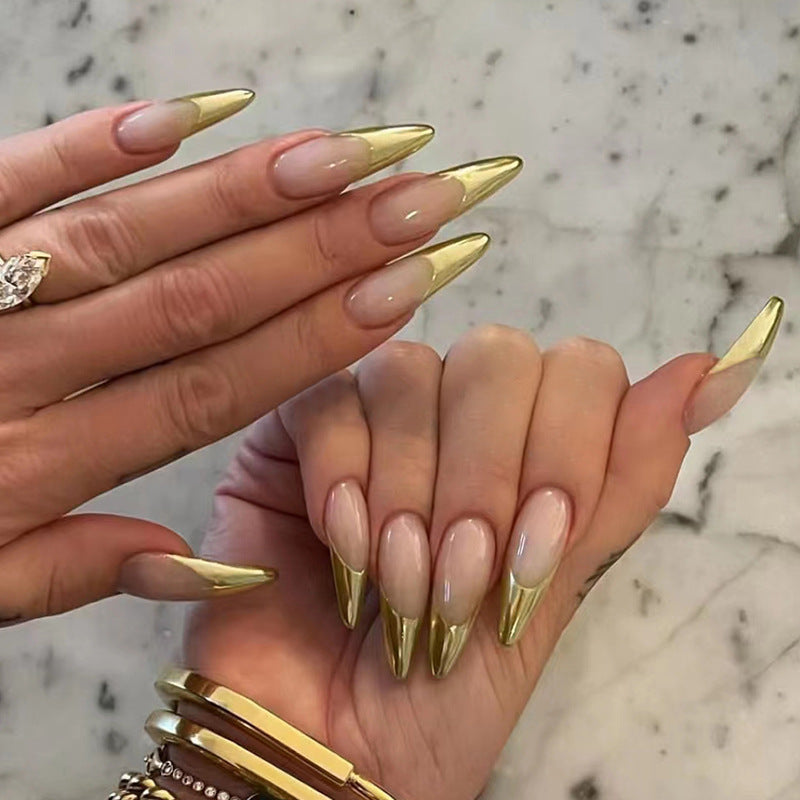 Metallic French Stiletto Press-On Nails