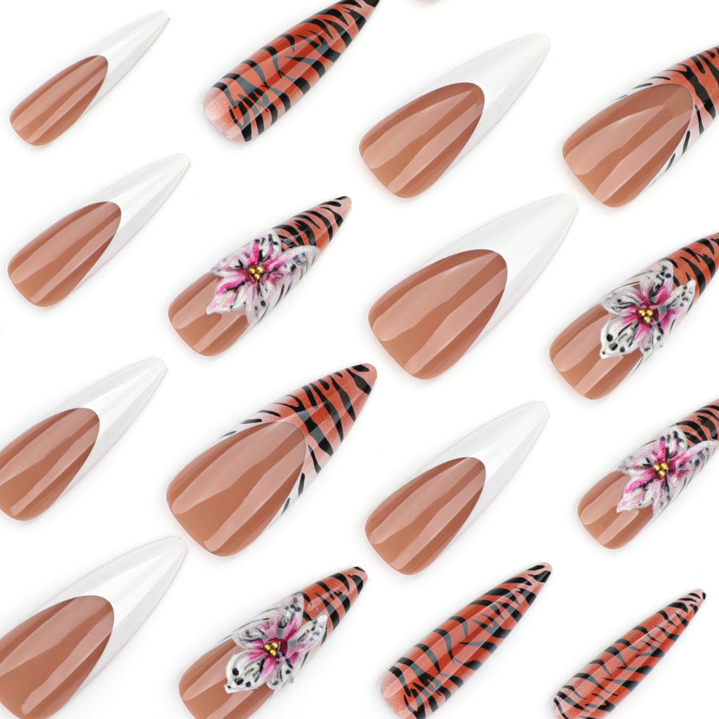Tiger Floral Stiletto Press-On Nails
