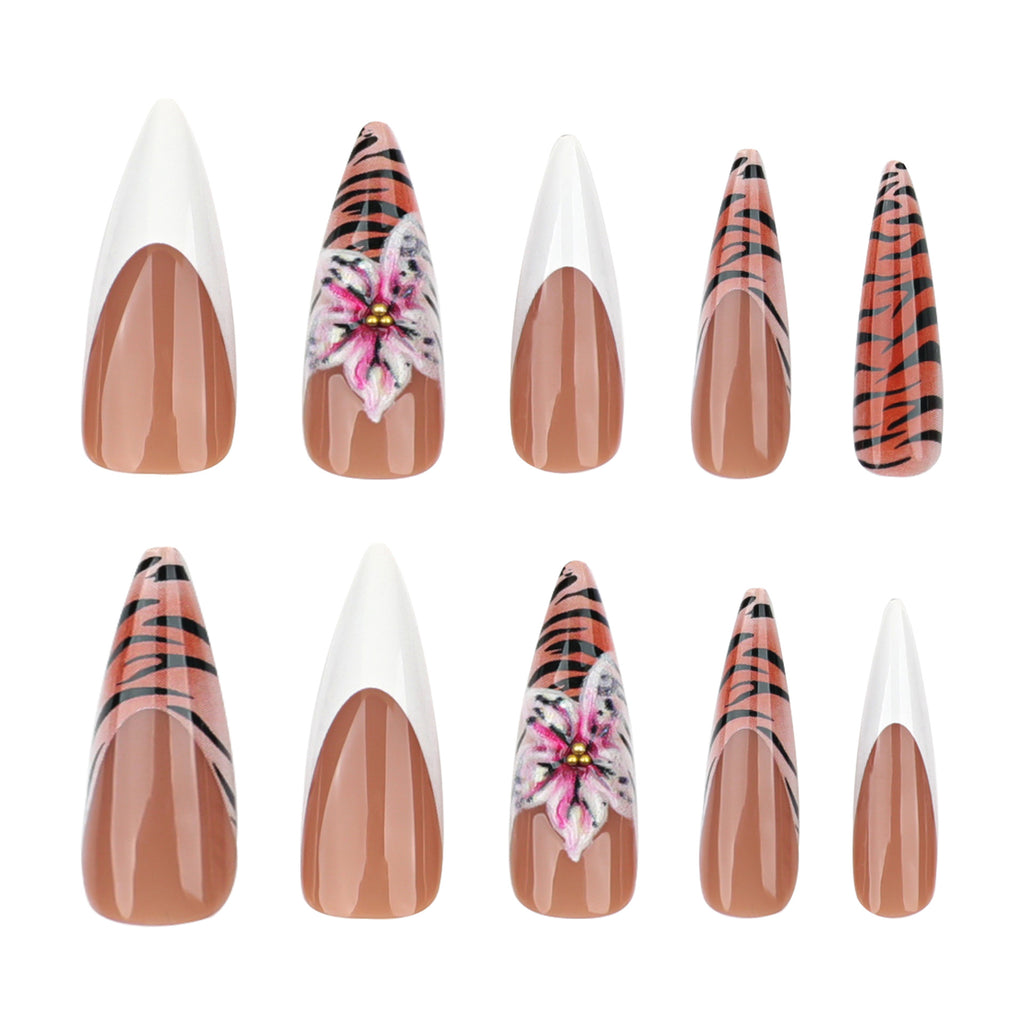 Tiger Floral Stiletto Press-On Nails