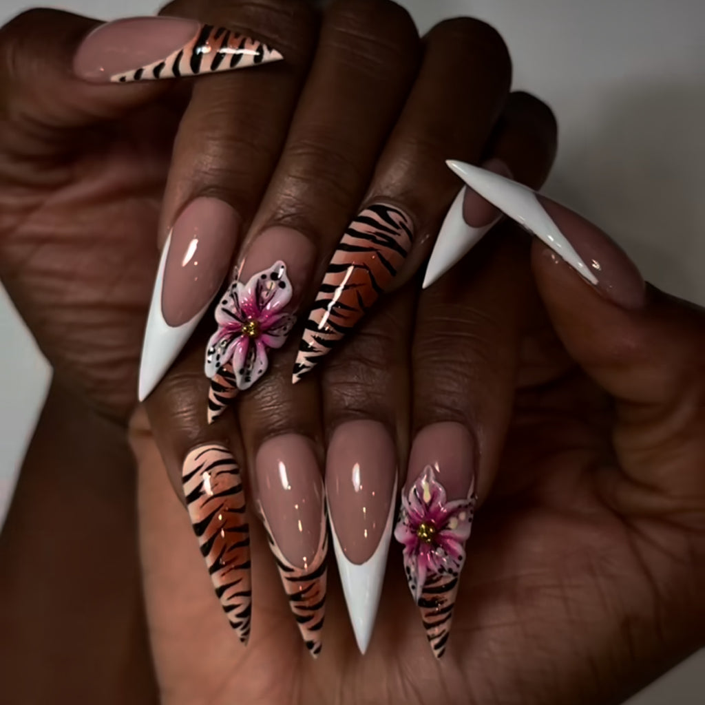 Tiger Floral Stiletto Press-On Nails