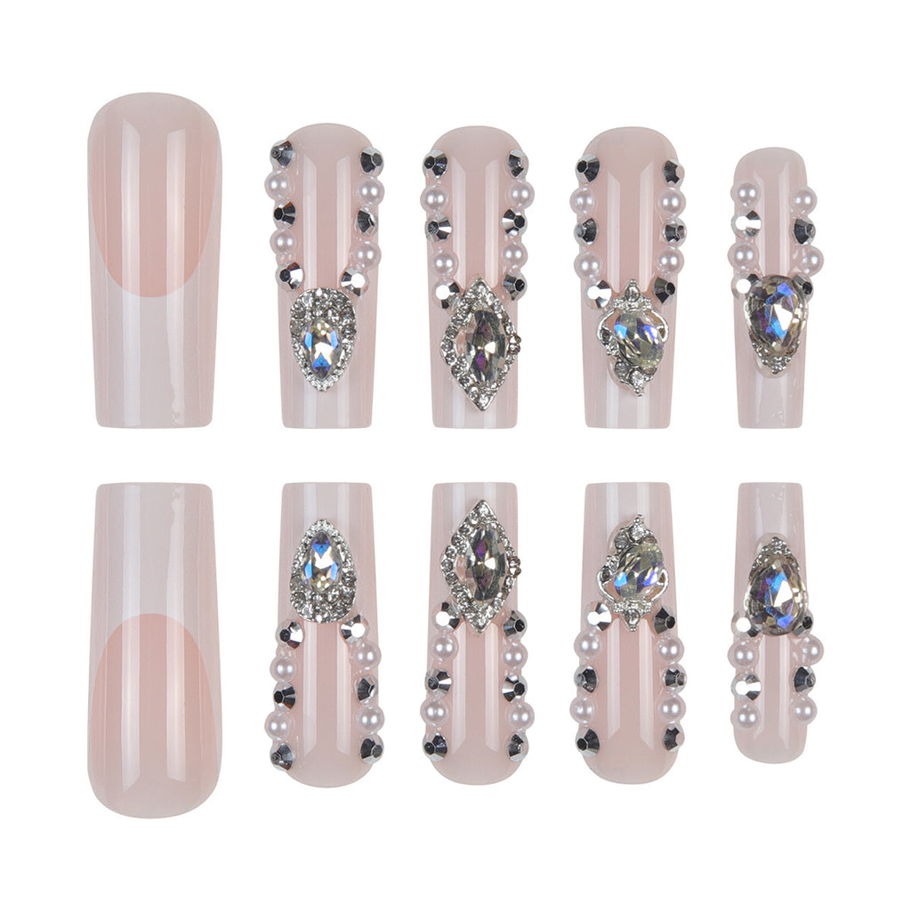Pearl & Crystal Coffin Press-On Nails