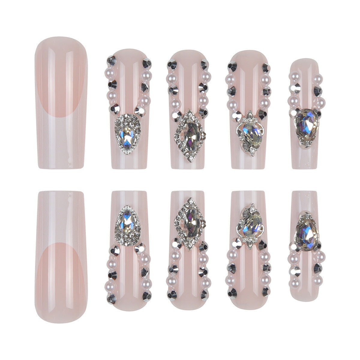 Pearl & Crystal Coffin Press-On Nails