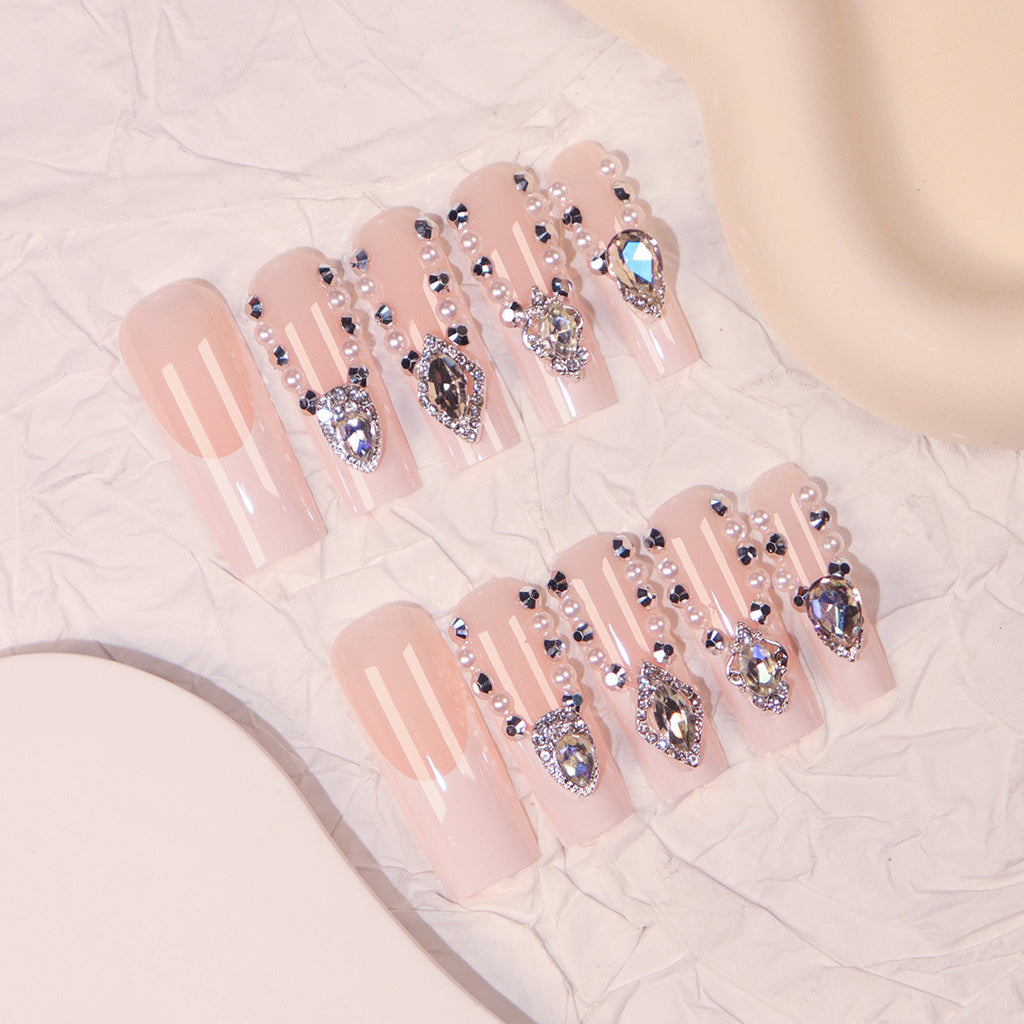 Pearl & Crystal Coffin Press-On Nails