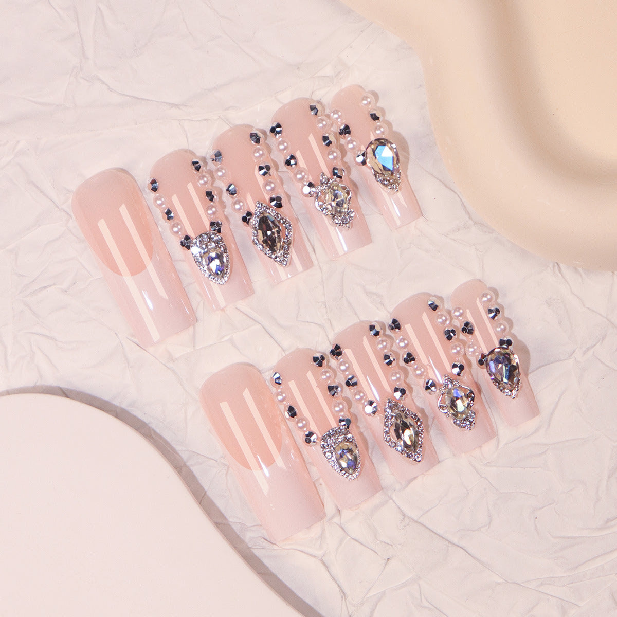 Pearl & Crystal Coffin Press-On Nails