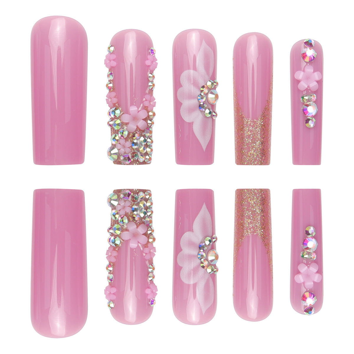 Floral Glitter Press-On Nails