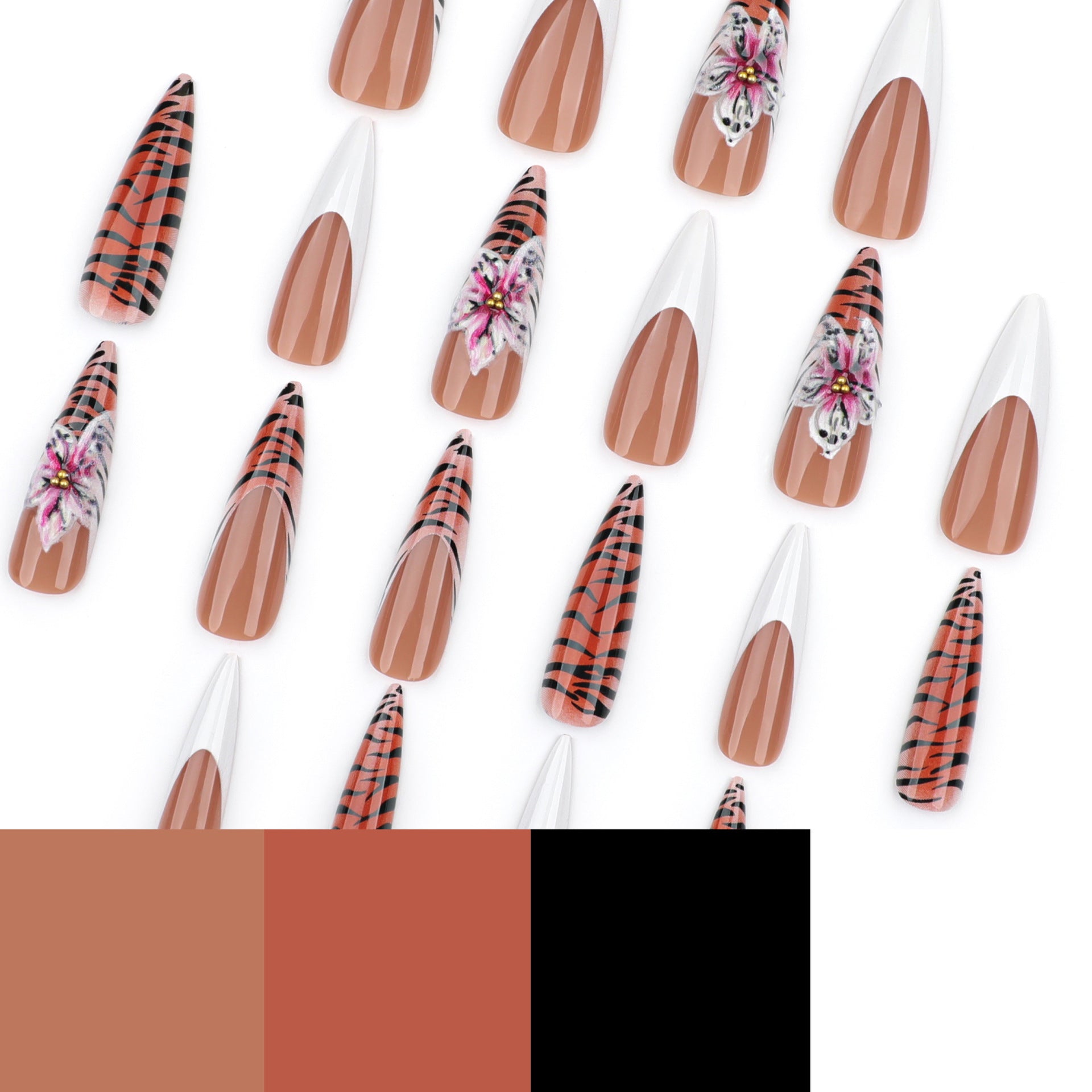 Tiger Floral Stiletto Press-On Nails