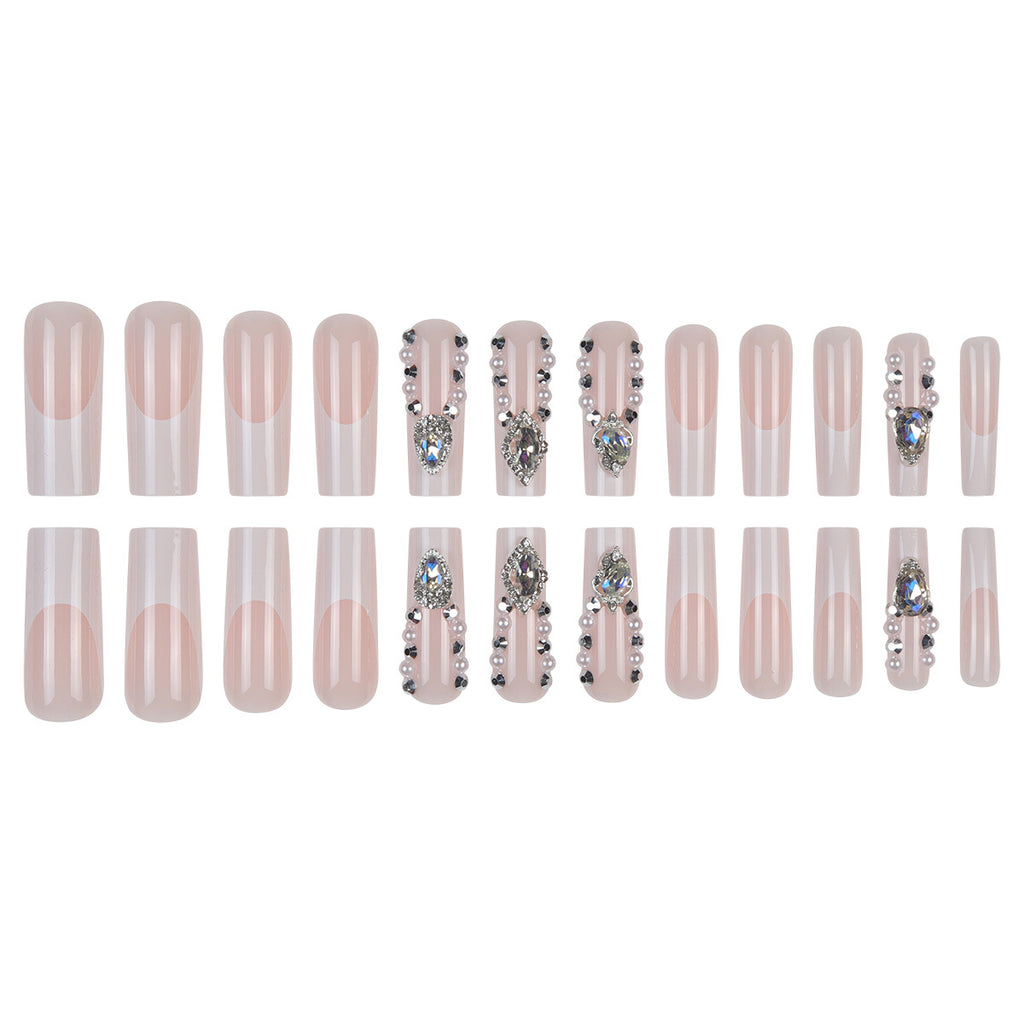 Pearl & Crystal Coffin Press-On Nails
