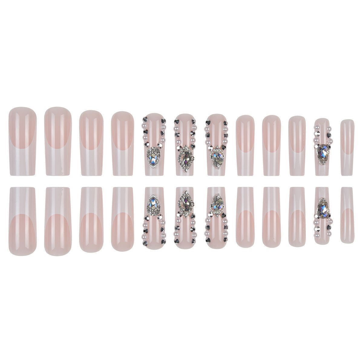 Pearl & Crystal Coffin Press-On Nails